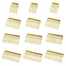XCSJ Pack of 12 Metal Side Combs 5, 10, 12, 14 Tooth Hair Combs DIY Bridal Wedding Comb for Veil Hair Combs for Women, Girls, DIY Hair Accessories, Gold