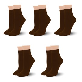 SERISIMPLE Women Thin Viscose Bamboo Above Ankle Sock Breathable Lightweight Classic Crew Casual Mesh Socks 5 Pairs (US, Alpha, Medium, Regular, Regular, Brown)