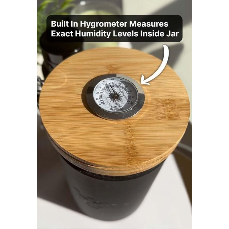 Herb Guard Airtight Jar with Built-in Hygrometer and Glass Jar
