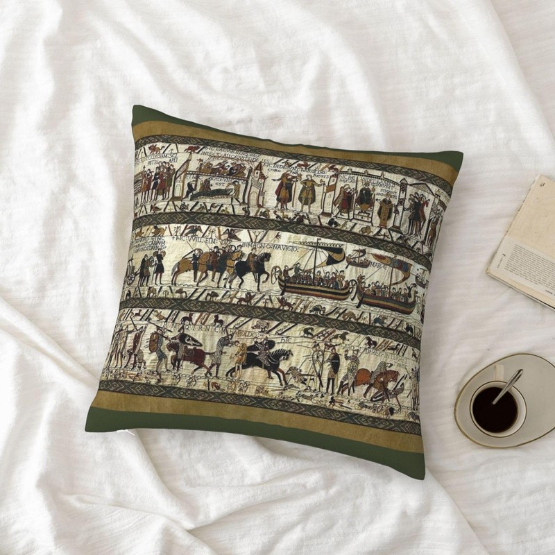 Bayeux Tapestry Throw Pillow Covers 18"X18" Cozy Velvet Square Throw