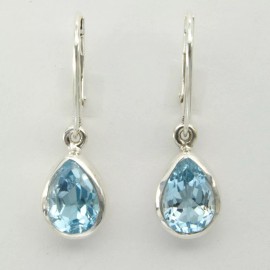 Amber America Facetted BLUE TOPAZ Drop / Pear Earrings - 925 STERLING SILVER - Leverback #4e