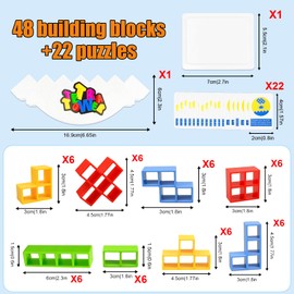 ZITUZY 48 Pieces Tetra Tower, Tetra Tower Game, Tetra Tower Game Adults, Tetris Balance Toy Tower Game, for Boys and Girls from Years 3+