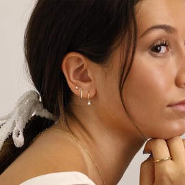 FUNEIA Earrings 925 Silver Set for Women 14K Gold-Plated Small Hoop Earrings Silver Gold with Zirconia Pendant Stackable Waterproof Stud Earrings Set for Multiple Ear Holes Jewellery Gift, Copper