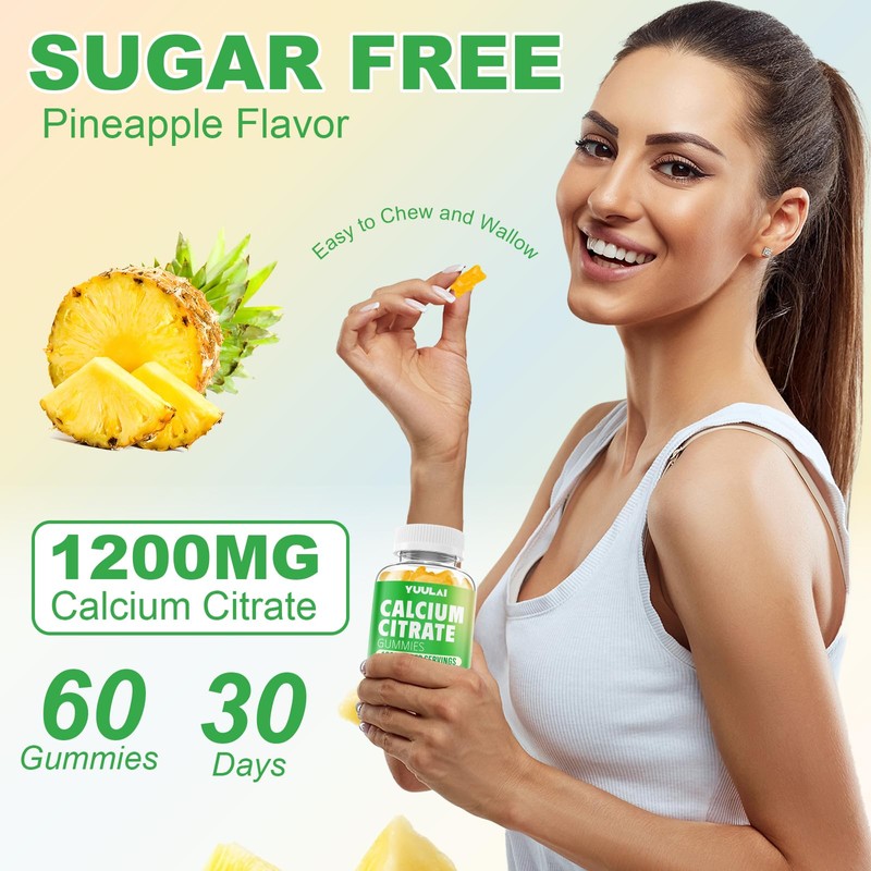 Pack of 2 Calcium Citrate Gummies 1200mg, Chewable Calcium Supplements