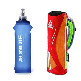 Geila Handheld Water Bottle for Running, 17 oz Handheld Water Bottle with Carry Strap, BPA Sports Soft Bottle (Orange)