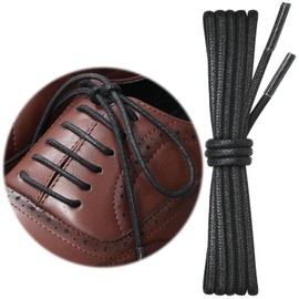 Puzeam Shoelaces, Thin Shoelaces, Leather Shoes, Wax Laces, 2 Pairs (4 Pieces), Shoelaces, 0.1 inch (3 mm), Round Laces, 27.6 inches (70, 80, 90, 100, 110, 120 cm), 8 Colors Available, Black