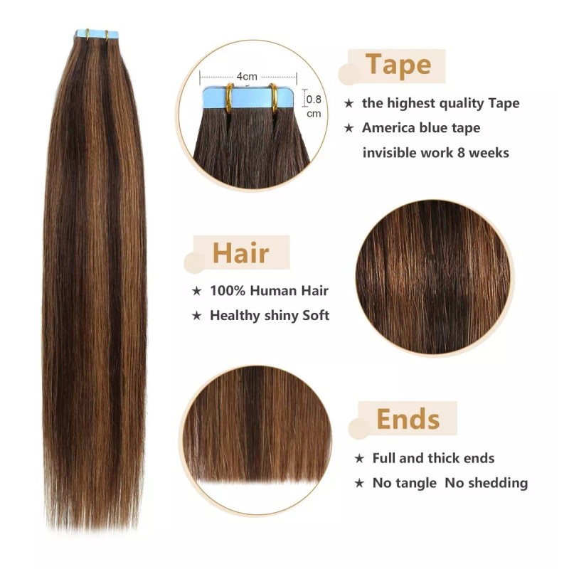 YILITE Extensiones Cabello Natural 14in Balayage Balayage Marr 40gr