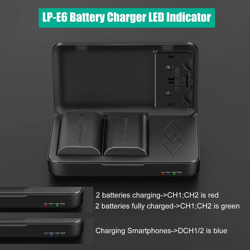JYJZPB LP-E6N Battery Charger Case, 2-Pack LP-E6 Batteries Compatible with