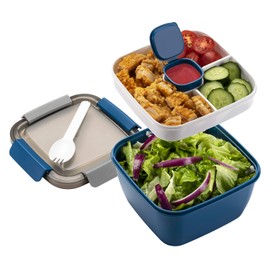 Freshmage Freshmage Salad Lunch Container To Go, 52-oz Salad Bowls with 3 Compartments, Salad Dressings Container for Salad Toppings, Snacks, Men, Women (Blue)