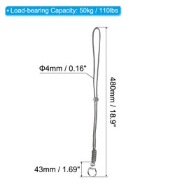 PATIKIL Paracord Lanyard with Clasp 19 Inch, Necklace Keychain Cord Metal Hook Strap for Keys Whistle ID Card Badge Holder, Gray