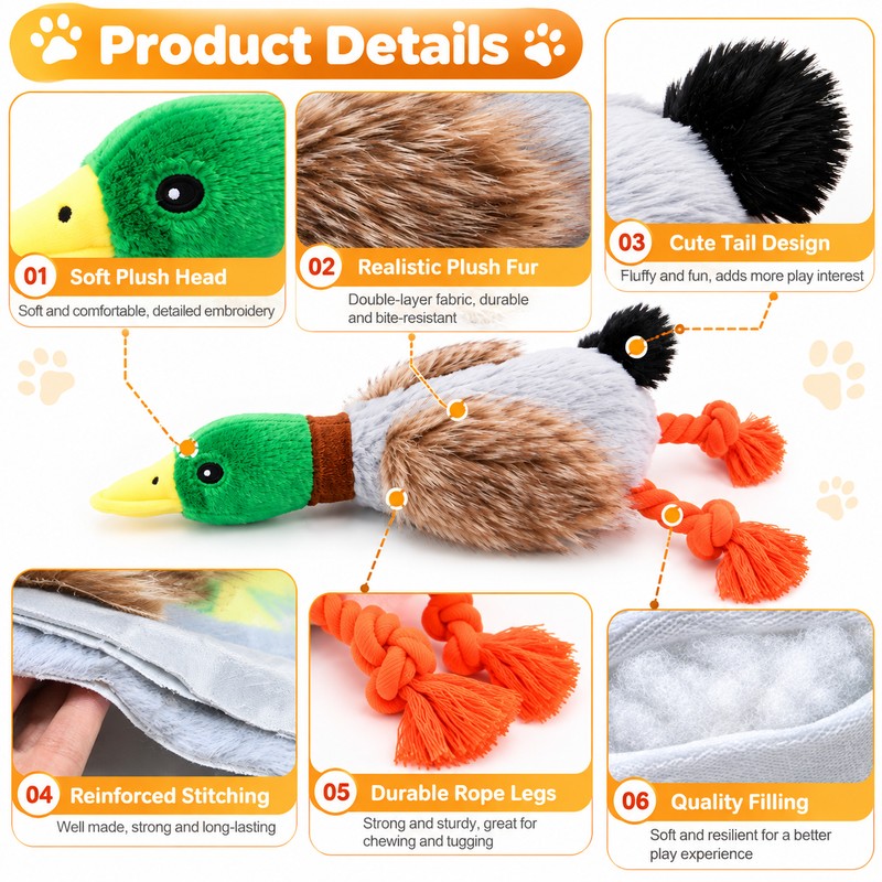 Plush Squeaky Duck Dog Toy for Interactive Play – Soft