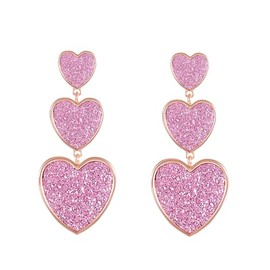 Hot Pink Heart Drop Earrings Long Cute Glitter Acrylic Love Heart Shaped Statement Earrings Valentine’s Day Gifts for Women-style5