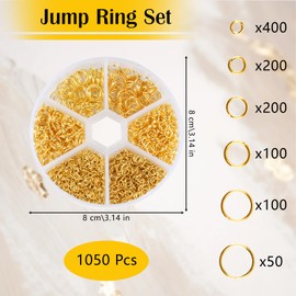 Jump Rings Stainless Steel Jump Rings Silver 3-8 mm, Split Rings Jewellery Making, 1050 Pieces Metal Jump Rings Set, Repair Chain Rings Jewellery, DIY Jump Rings for Necklace Bracelets (Gold)