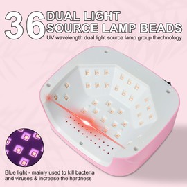 LIMEGIRL UV LED Nail Lamp Kit for Gel Polish Professional Fast Curing Pink Dryer Light Set with 4 Timer Settings Cordless Rechargeable Nail Art Cure Machine with UV Gloves and Automatic Sensor