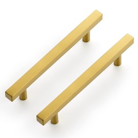 Ravinte 5 Pack Gold Cabinet Handles 4-1/2 Inch Brushed Brass Square Cabinet Pulls Gold Hardware for Kitchen Cabinets - 7 Inch Total Length
