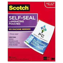 Scotch Self-Sealing Laminating Pouches, 9.5 Mil, 9 3/10 X 11 4/5, 25/Pack