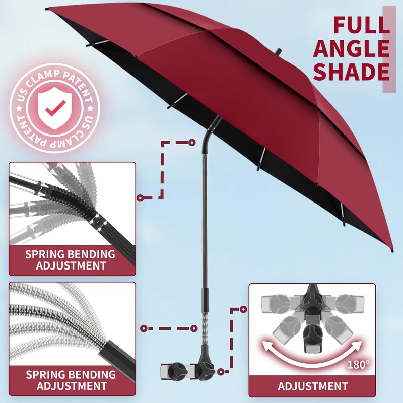 NBtoUS 2 Pack 48.6" Double Canopy Umbrella with Clamp, UPF50+