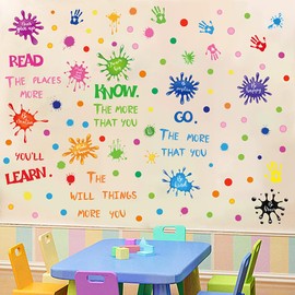 Creative Colorful Crayons Wall Decals Watercolor Ink Splash Dots Pens Wall Stickers DIY Removable Peel and Stick Nursery Wall Decor for Kids Baby Bedroom Classroom Playroom Decoration (B)