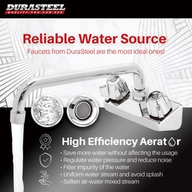 DuraSteel Commercial Kitchen Sink Faucet - No Lead 4" Center Wall Mount Utility Bar Sink Faucet with 10'' Swivel Spout - NSF Certified - Dual Lever Handles - Brass Constructed & Chrome Delta Polished