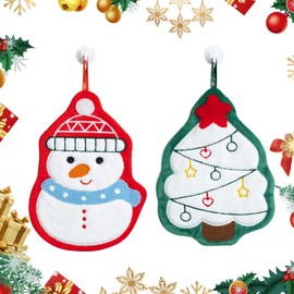 Embhlitfe 2 Piece Christmas Hand Towels Super Absorbent Hand Towels Set Snowman Christmas Tree Modelling Design Christmas Tea Towels for Christmas Decor Kitchen Bathroom Kids Adults