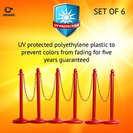 Montour Line Plastic Stanchion Red 2.5 Inch Diameter with 50 Foot Chain, 6-Pack, Crowd Control Barriers