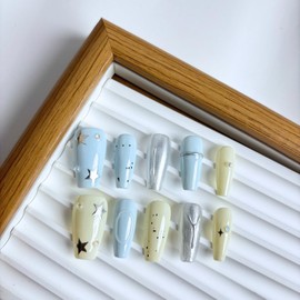 Yabonica Handmade Press On Nails Medium Square - 10Pcs Reusable Pre Designed Press On Nails- Luxury Glue On Nail with Cute Salon Design,Acrylic Stick On Nails for Women Girls Gift(076, L)