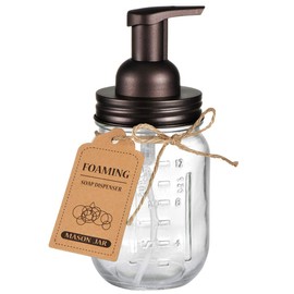 Mason Jar Foaming Soap Dispenser - Rustproof Stainless Steel Lid / BPA Free Foam Pump,with Chalkboard Labels - Rustic Farmhouse Decor Hand Soap Dispenser Bathroom Accessories – Bronze (1 Pack)