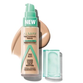 Almay Clear Complexion Acne Foundation Makeup with Salicylic Acid - Lightweight, Medium Coverage, Hypoallergenic, -Fragrance Free, for Sensitive Skin , 200 Buff, 1 fl oz.