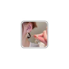 Ximdble Vintage Crystal Fish Tail Ear Jacket Earrings Mermaid Pearl Stud Earrings Pearl Ear Jacket Earrings Rhinestone Fish Tail Earrings for Women