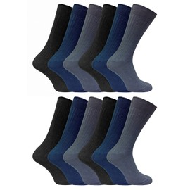 12 Pair Multipack Mens 100% Cotton Socks | Sock Snob | Ribbed Dress Socks | Size 6-11 & 11-14 (12-14, BNG)