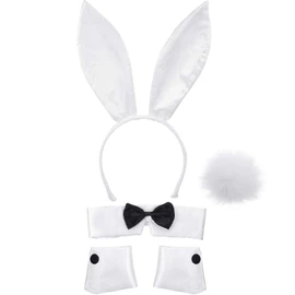 SATINIOR Bunny Costume Set Rabbit Ear Headband Collar Bow Tie Costume Cuffs Rabbit Tail for Easter Party(White)