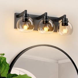 Ship From USA,Bathroom Vanity Light,Modern 3-Light Bathroom Lighting Fixtures Over Mirror with Clear Glass Shade and Metal Base.Lamp Power(W): 18