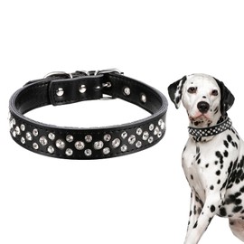 Vokowin Rhinestones Dog Collar, Adjustable Sparkly Crystal Studded Leather Pet Dog Collar for Pet Dogs Collar (L) (K429-1)