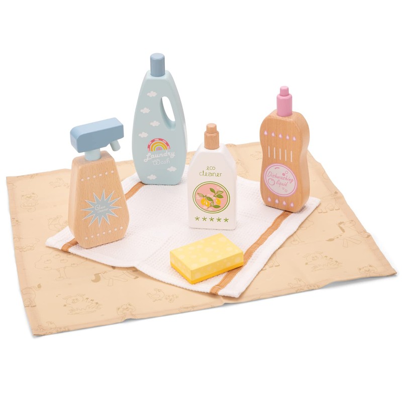 New Classic Toys 18370 Wooden Cleaning Detergents Set, Medium