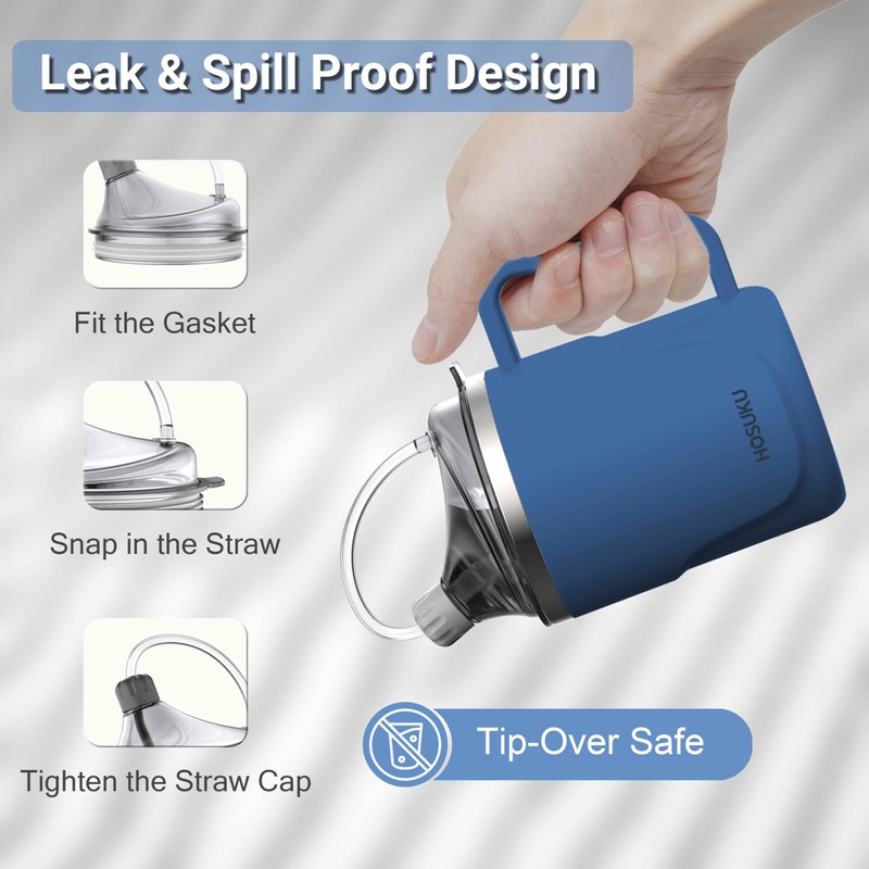 HOSUKU Spill-Proof Cup for Elderly, 13.5oz Stainless Steel Sippy Cup