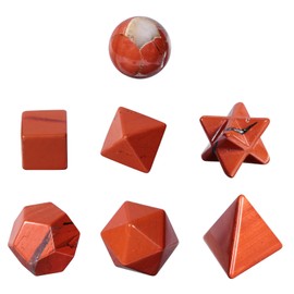mookaitedecor Natural Red Jasper Platonic Solids Crystal Gift Set Sacred Geometry Healing Crystal Set with Merkaba Star for Meditation Reiki Chakra Wiccan Supplies Decor Witchcraft Spiritual Gift