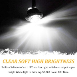 PSEQT 3/4" Round LED Side Marker Clearance Lights Front Rear Top Marker Indicators Tail Light Waterproof for Trailer Truck Car Bus Van Pickup RV Wrangler ATV UTV (20Pcs White LED Lights)