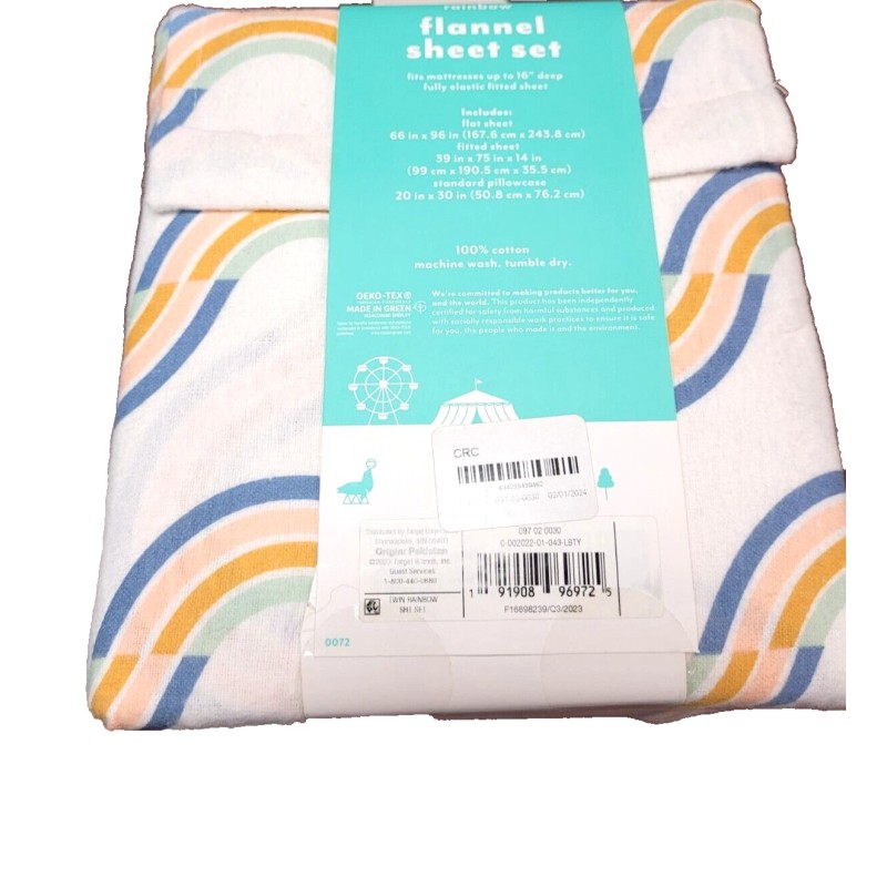 Pillowfort Rainbow Flannel Sheet Set Full - Twin