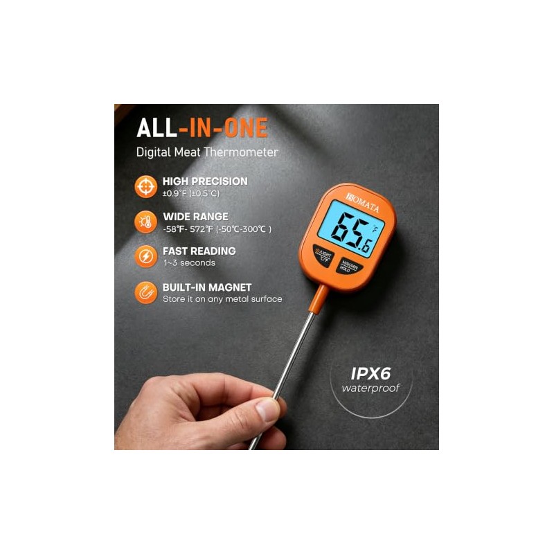 BOMATA Digital Meat & Candy Thermometer 2 Pack, Include 10"