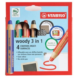 Stabilo Woody 3 in 1 Smooth Multi-Surface Pencil Case with 4 Pencils + 1 Pencil Sharpener + 1 Cloth