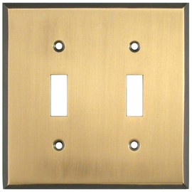 Gold Antique Brass SWITCH HITS Double Outlet Wall Plate | 2 Toggle | 4.5" x 4.5" | Hand-Polished Brass Construction | Electrical Switch Plate Cover for All Configurations