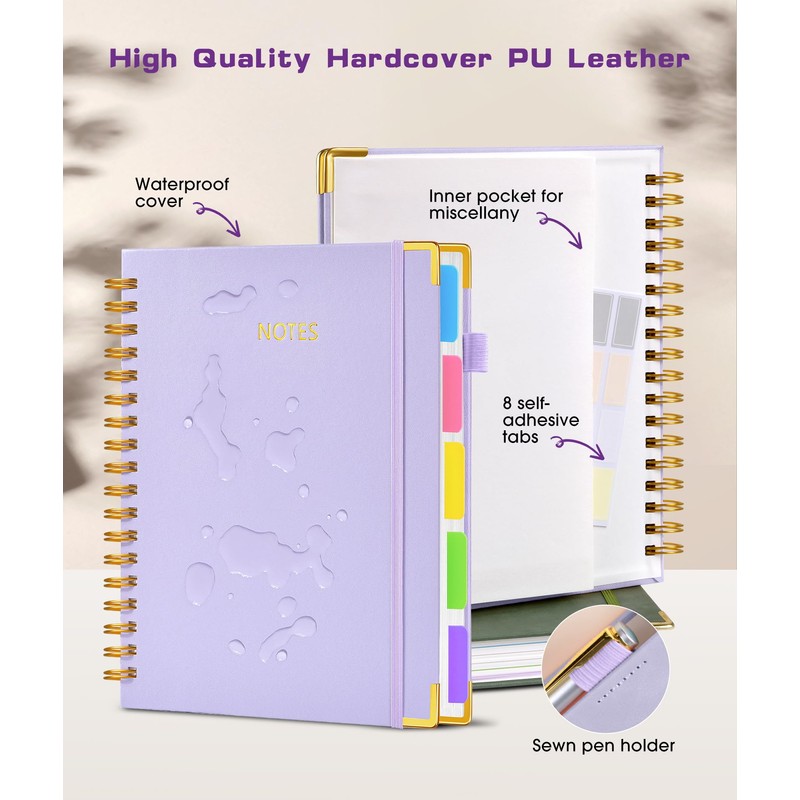 Hardcover Spiral Notebook journal with Removable Dividers Tabs, 300 Pages