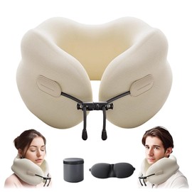 YOOBEBEST Travel Pillow Premium Memory Foam, Comfortable & Supportive Neck Pillow, Airplane Pillow for Sleeping Airplane,Sleeping Neck Pillows for Travel, Car, Home and Office（Cream）