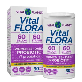 Vital Planet - Vital Flora Probiotics for Women Over 55 Daily Shelf Stable Probiotic 60 Billion CFU, 60 Diverse Strains, 7 Organic Prebiotics, Immune Support and Digestive Health 30 Capsules