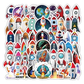 60 Pcs Rocket Stickers for Kids Teens Boys Girls, Cartoon Space Rocket Aerocraft Vinyl Decals for Laptops Computer, Gxizlba Space Aircraft Decoration DIY Scrapbook Luggage Wall Graffiti Sticker