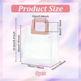 BENECREAT 8Pcs PVC Clear Gift Bags, 20x18x10cm Reusable Favor Bag with Pink Handles for Wedding, Birthday Party, Graduation, Anniversary