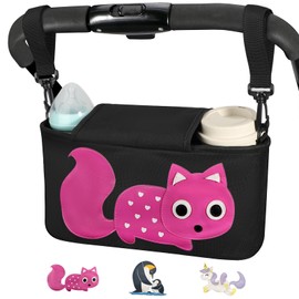 Bello it Kinderwagentasche, Organizer für Kinderwagen mit Handtuchspender, leicht und geräumig mit Haken und Schultergurt im Lieferumfang enthalten, Thema (Schwarzer Fuchs mit zentralem Verschluss)