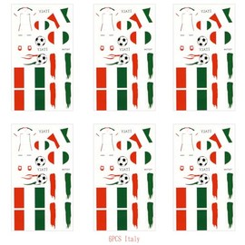 Italy Flag Temporary Face Tattoos Stickers for Adults And Kids, 6 Sheets 2024 European Cup Football National Flag Removable Tattoos, World Cup Temporary Tattoos Stickers for Football Games Party