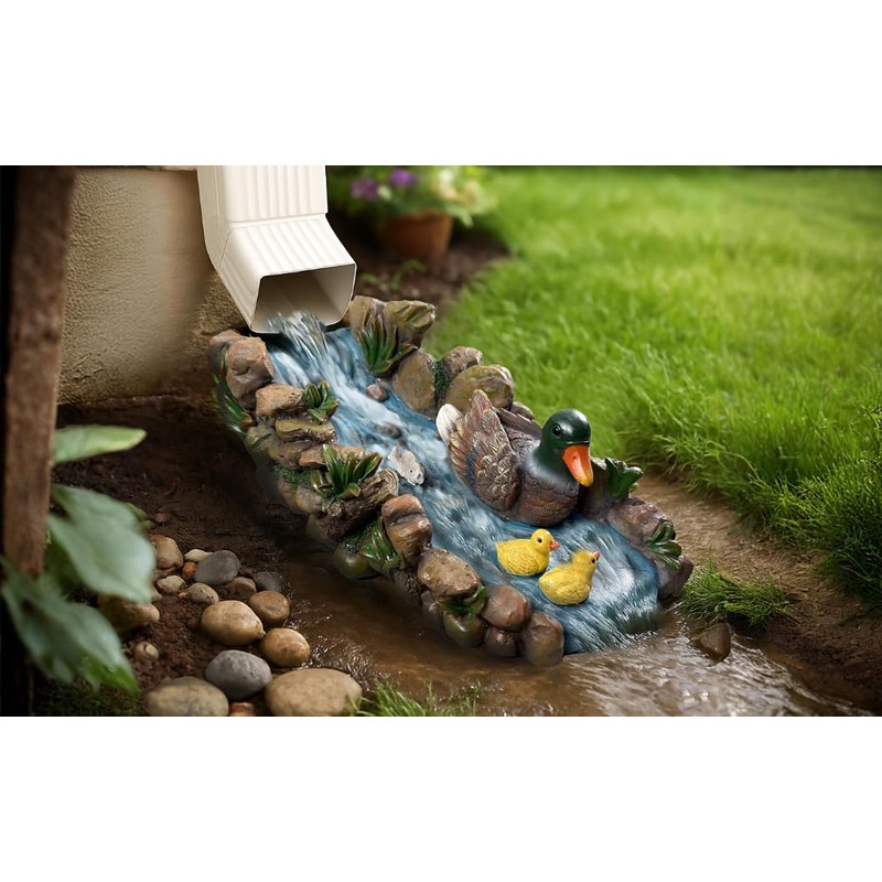 Mallard Duck Statue Splash Block Gutter Downspout Extensions Garden Decor,