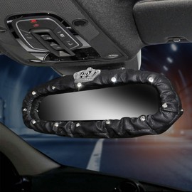 Dotesy 3 PCS Bling Bling Rearview Mirror Cover, Elastic PU Leather Auto Rear View Mirror Protector with Butterfly Car Interior Accessories Universal Fit Women Car Decors (Purple)